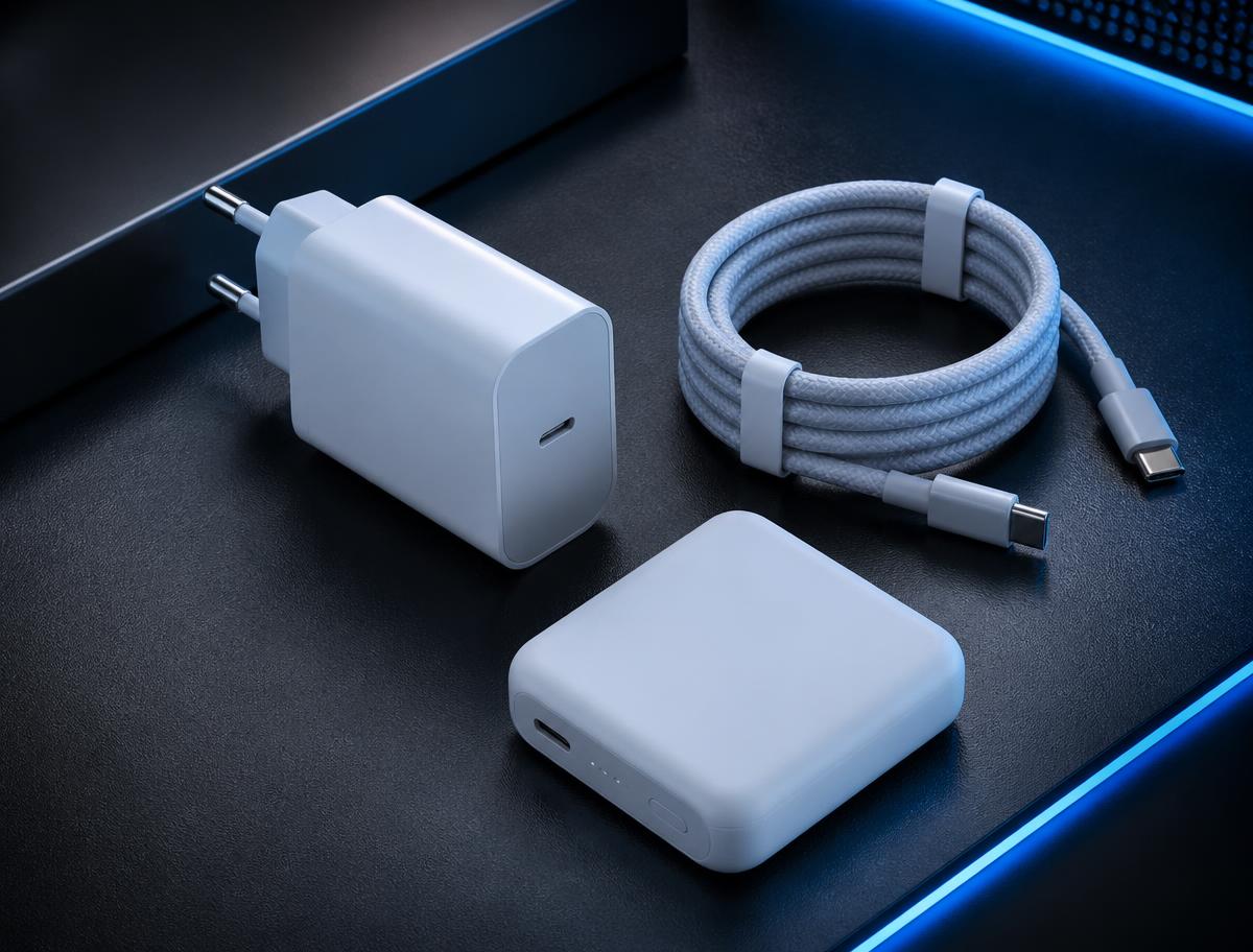Carregador de parede, cabo USB-C trançado e carregador portátil Kaidi